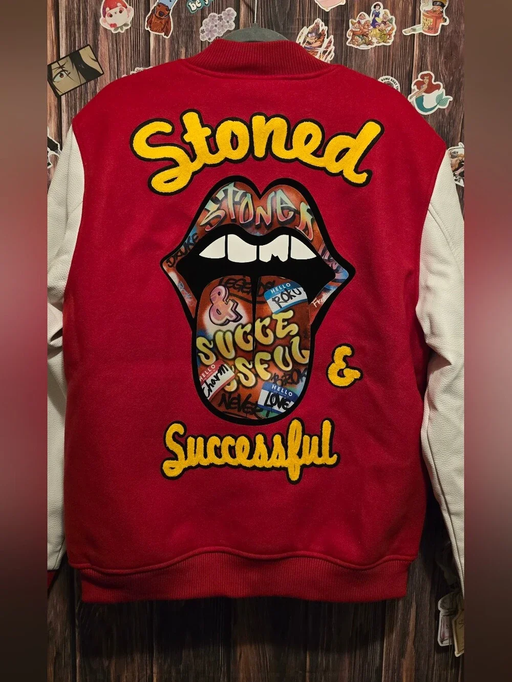 Roku studio stoned&successful Red & White Varsity Jacket